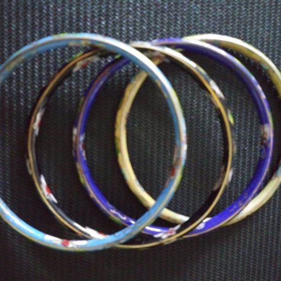 Set of 4 Vintage Cloisonne Stackable Bangles - Picture 2 of 3